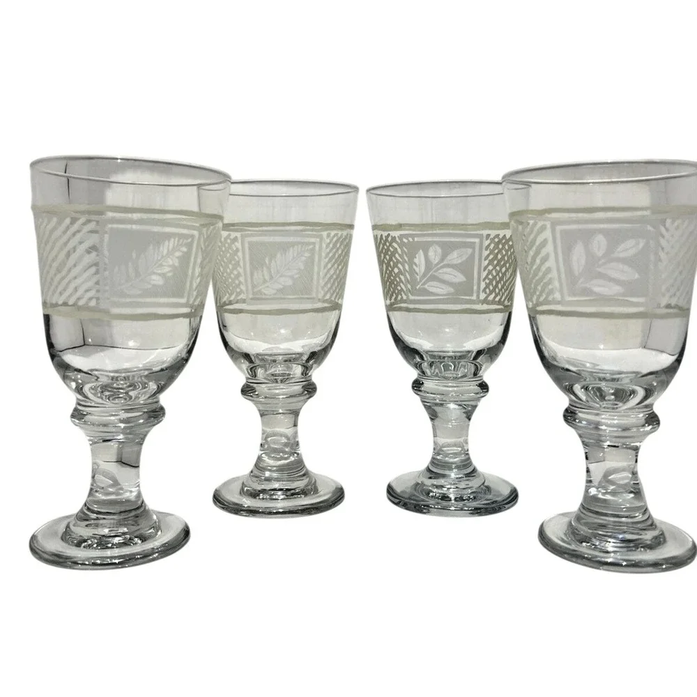 Iced Tea Goblets Pfaltzgraff Sierra Etched Glass 16 oz Vintage Set of 4 Glasses